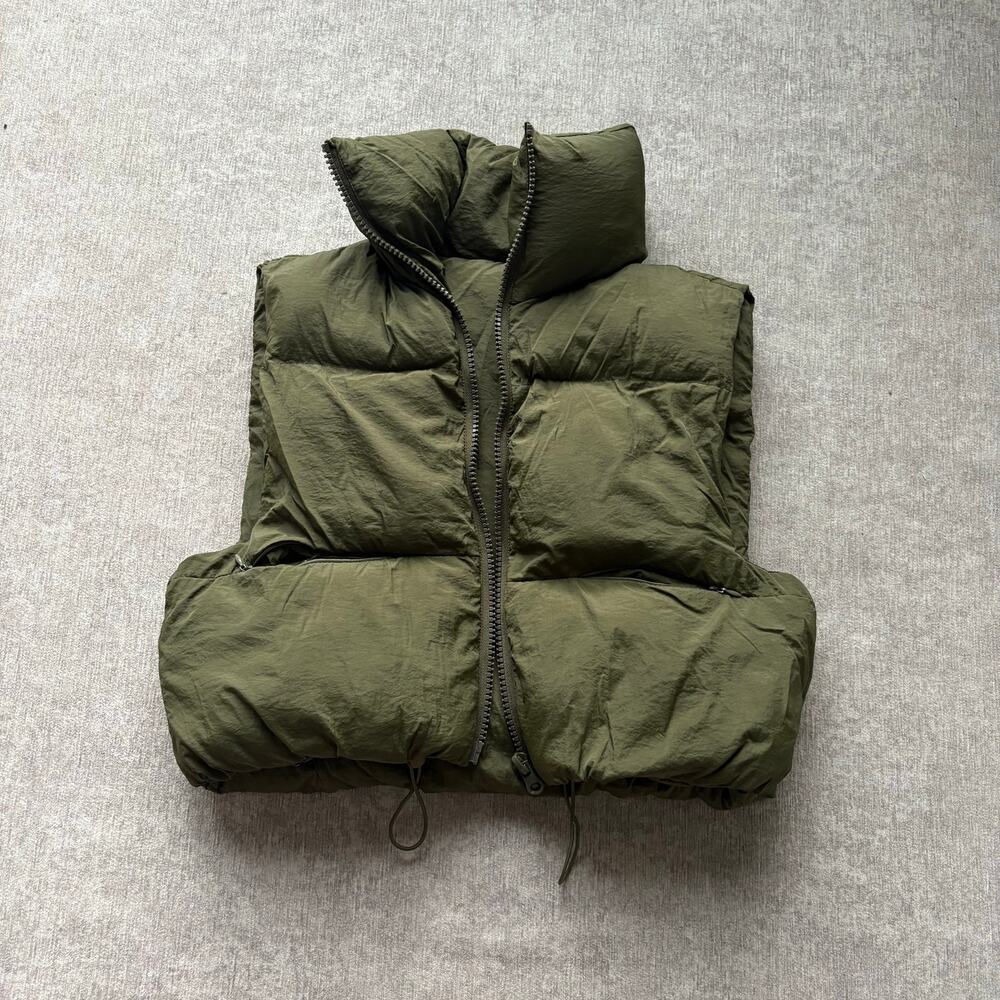 Green Cropped Puffer Vest